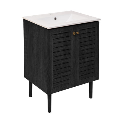 Swiss Madison, Bron 24" Freestanding Bathroom Vanity in Black Oak with Sink Top