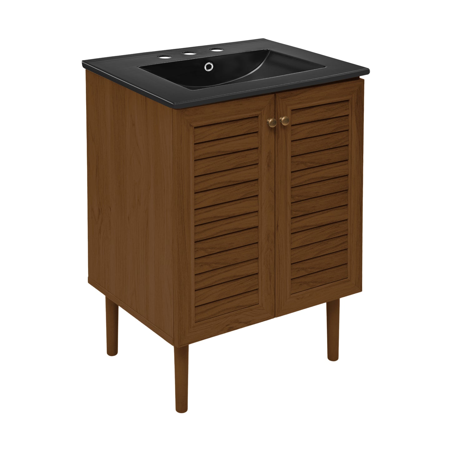 Swiss Madison, Bron 24" Freestanding Bathroom Vanity in Brown Oak with Black 3-Hole Widespread Sink Top