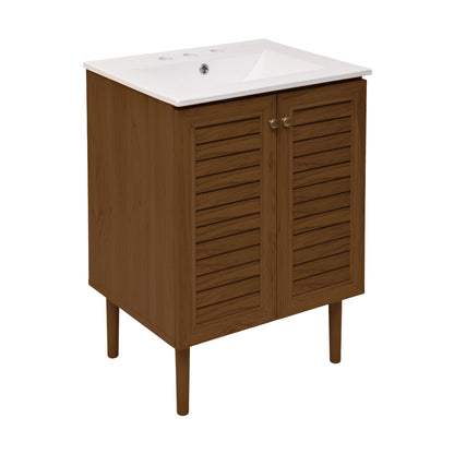 Swiss Madison, Bron 24" Freestanding Bathroom Vanity in Brown Oak with 3-Hole Widespread Sink Top