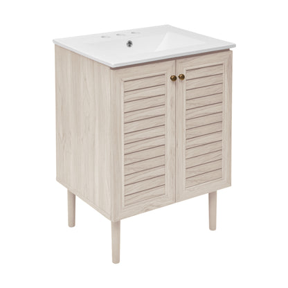 Swiss Madison, Bron 24" Freestanding Bathroom Vanity in White Oak with 3-Hole Widespread Sink Top