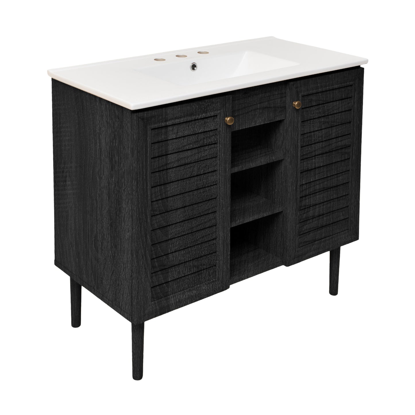 Swiss Madison, Bron 36" Freestanding Bathroom Vanity in Black Oak with 3-Hole Widespread Sink Top