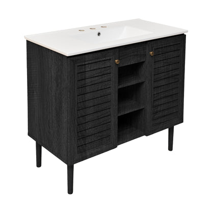 Swiss Madison, Bron 36" Freestanding Bathroom Vanity in Black Oak with 3-Hole Widespread Sink Top
