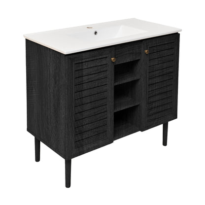 Swiss Madison, Bron 36" Freestanding Bathroom Vanity in Black Oak with Sink Top