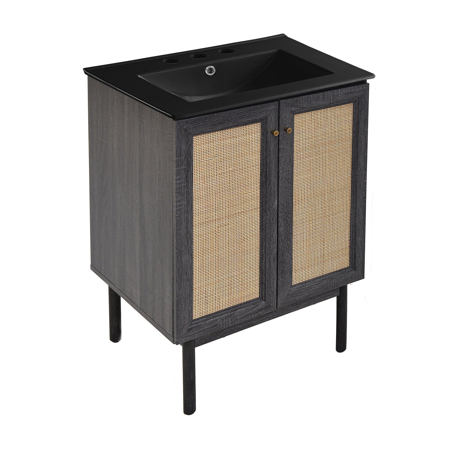 Swiss Madison, Classe 24" Freestanding Bathroom Vanity in Black Oak with Black 3-Hole Centerset Sink Top