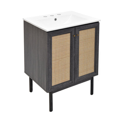 Swiss Madison, Classe 24" Freestanding Bathroom Vanity in Black Oak with 3-Hole Centerset Sink Top