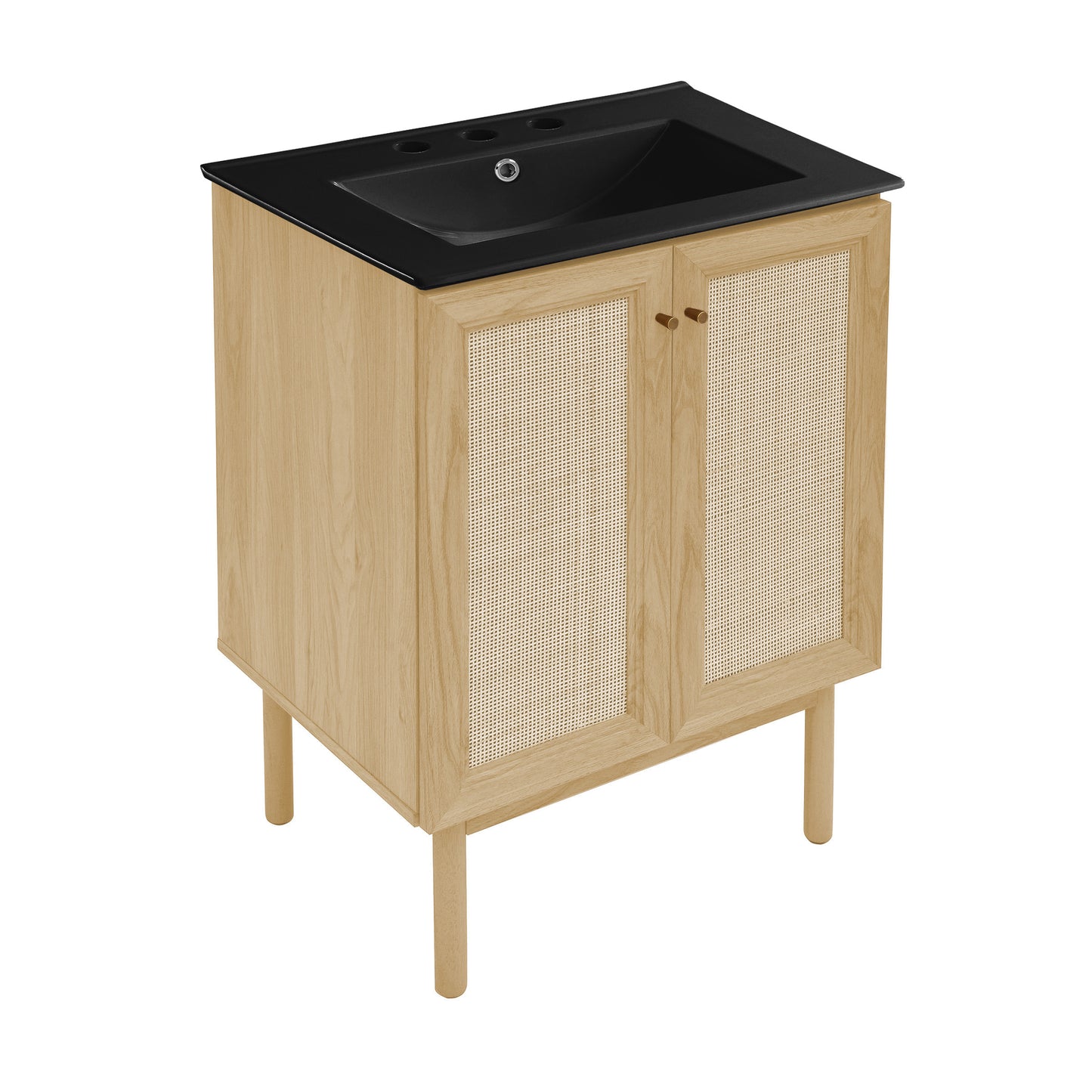 Swiss Madison, Classe 24" Freestanding Bathroom Vanity in Natural Oak with Black 3-Hole Centerset Sink Top