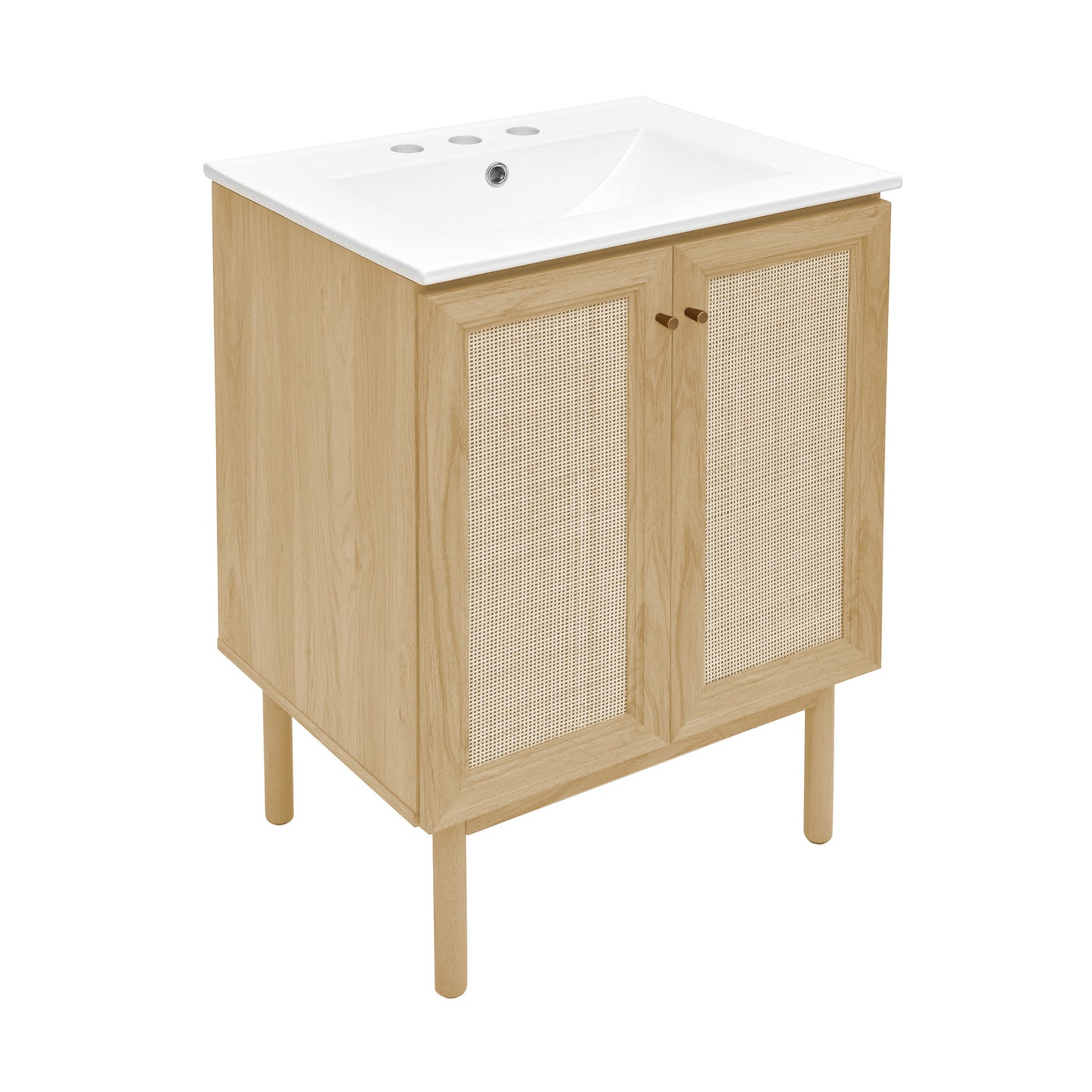 Swiss Madison, Classe 24" Freestanding Bathroom Vanity in Natural Oak with 3-Hole Centerset Sink Top