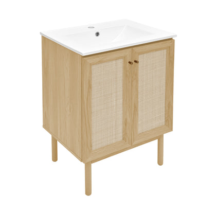 Swiss Madison, Classe 24" Freestanding Bathroom Vanity in Natural Oak with Sink Top