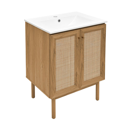 Swiss Madison, Classe 24" Freestanding Bathroom Vanity in Golden Oak with Sink Top