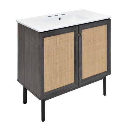 Swiss Madison, Classe 36" Freestanding Bathroom Vanity in Black Oak with 3-Hole Widespread Sink Top
