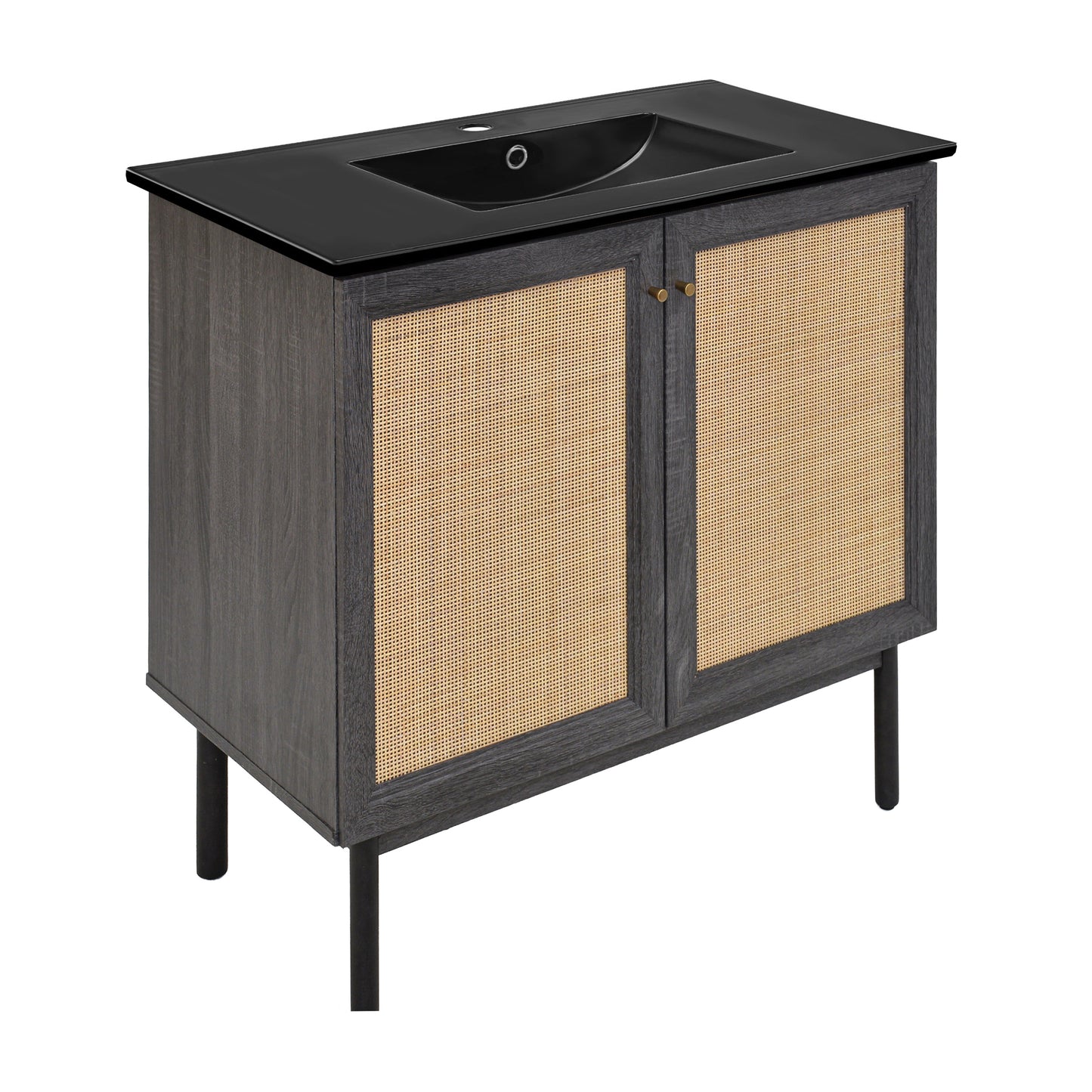 Swiss Madison, Classe 36" Freestanding Bathroom Vanity in Black Oak with Black Sink Top