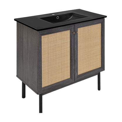 Swiss Madison, Classe 36" Freestanding Bathroom Vanity in Black Oak with Black Sink Top