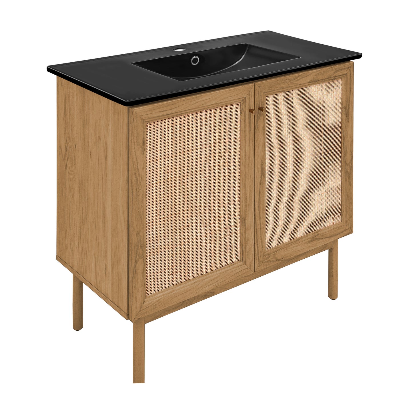 Swiss Madison, Classe 36" Freestanding Bathroom Vanity in Golden Oak with Black Sink Top
