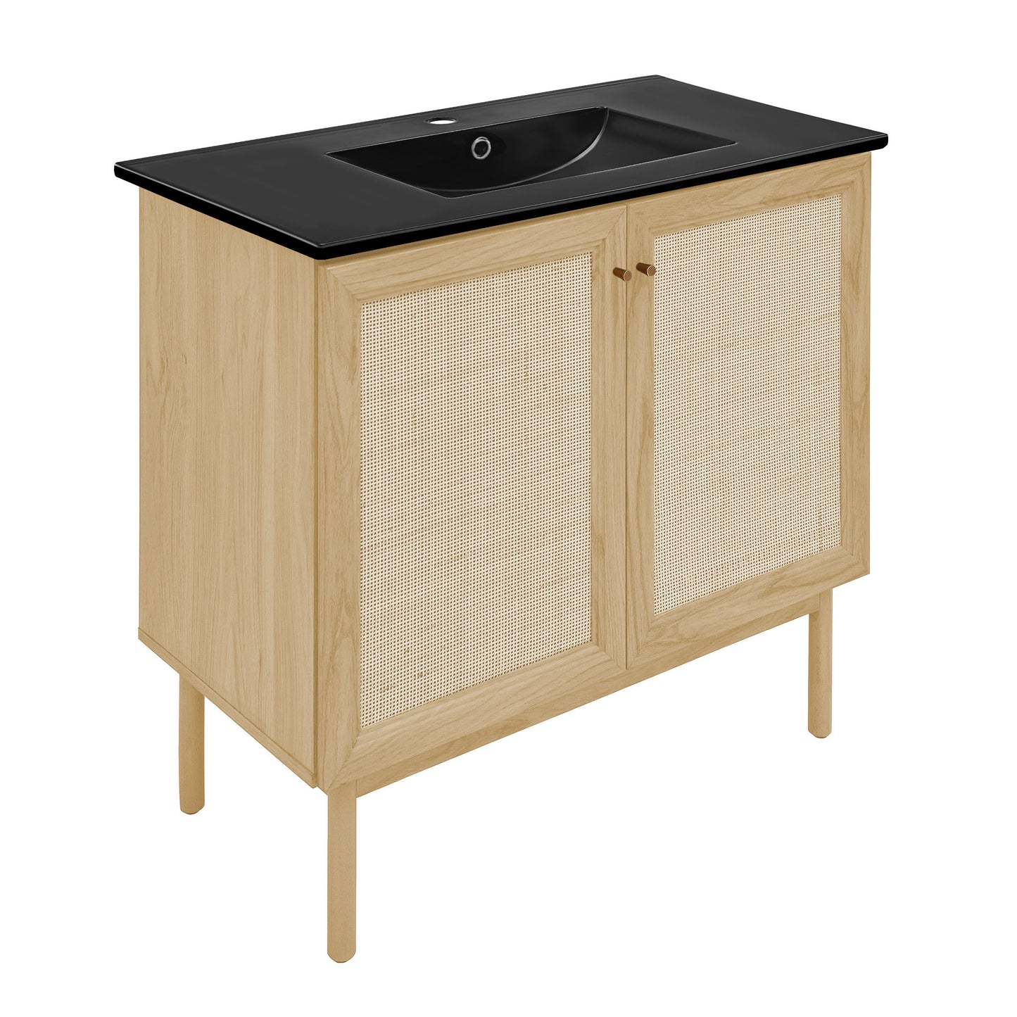 Swiss Madison, Classe 36" Freestanding Bathroom Vanity in Natural Oak with Black Sink Top