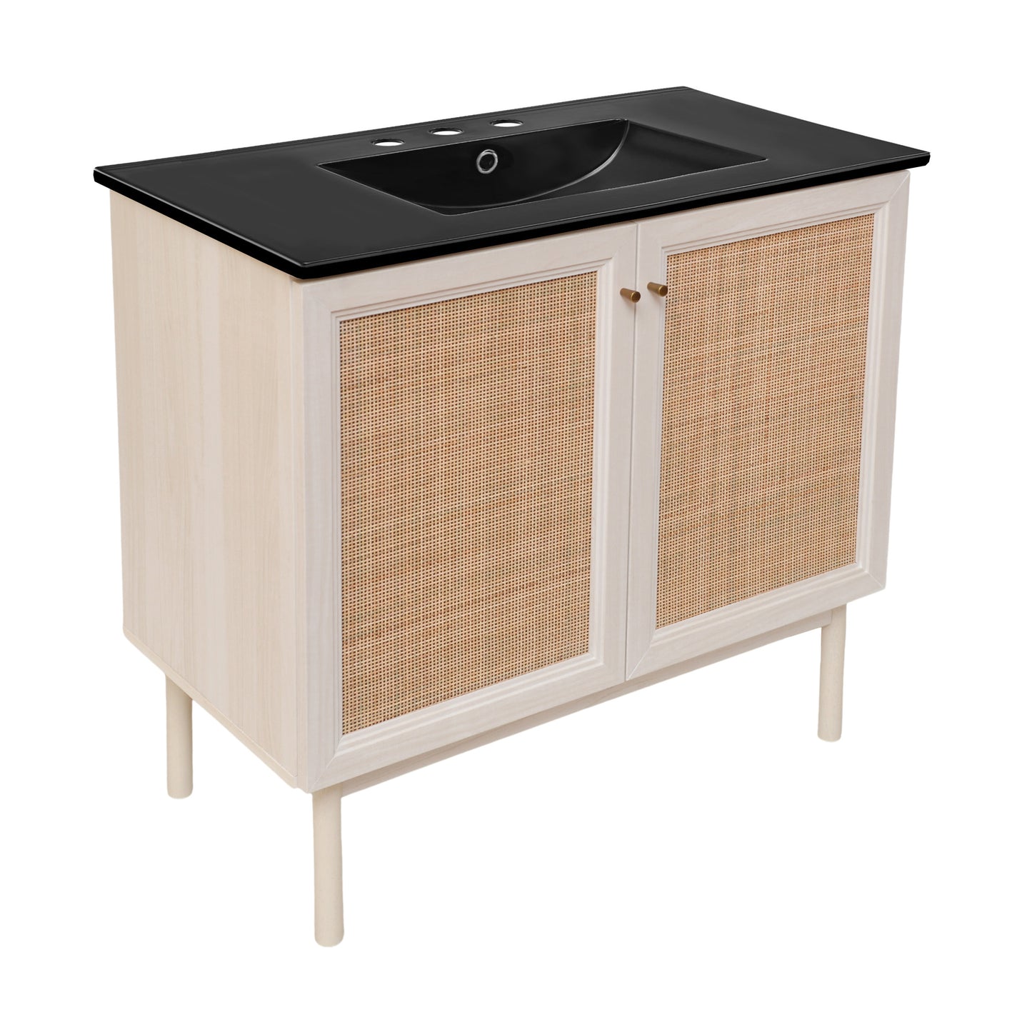 Swiss Madison, Classe 36" Freestanding Bathroom Vanity in White Oak with Black 3-Hole Widespread Sink Top