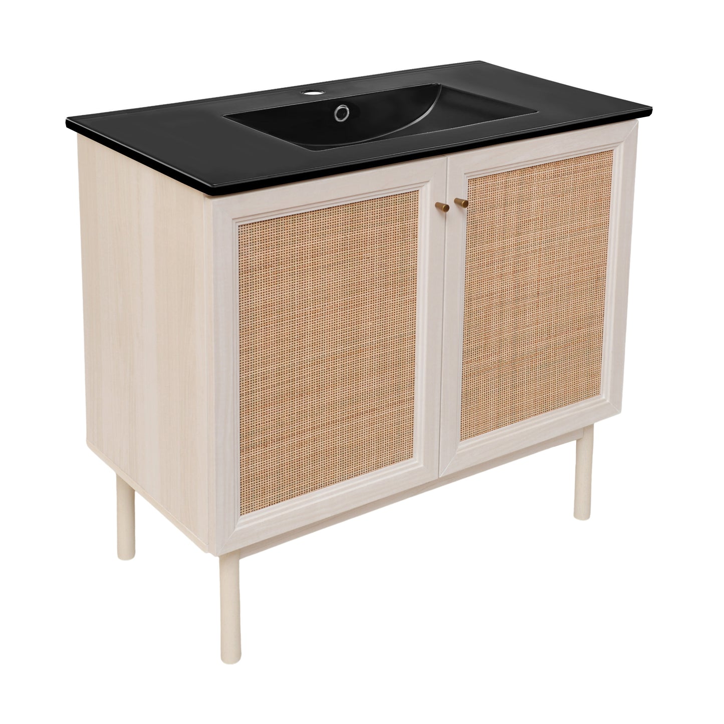 Swiss Madison, Classe 36" Freestanding Bathroom Vanity in White Oak with Black Sink Top