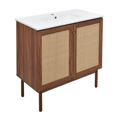 Swiss Madison, Classe 36" Freestanding Bathroom Vanity in Brown Oak with Sink Top