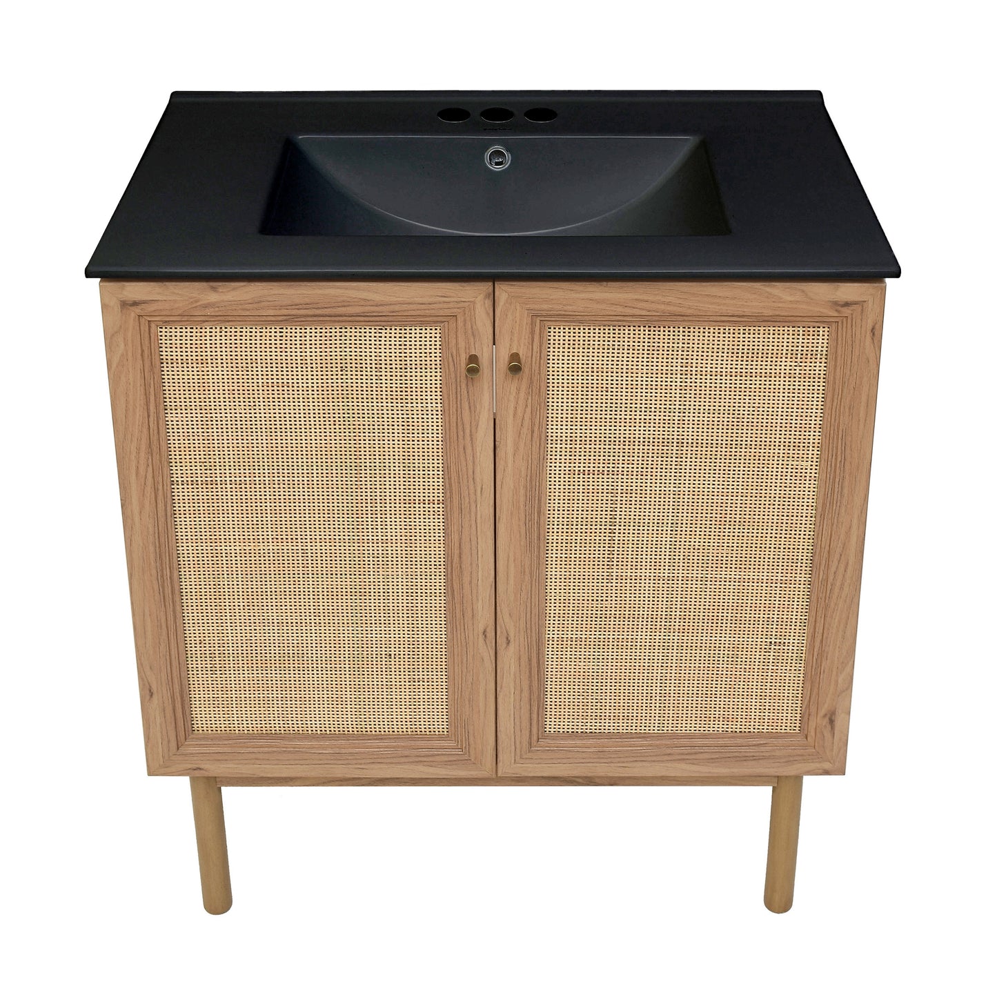 Swiss Madison, Classe 30" Freestanding Bathroom Vanity in Golden Oak with Black 3-Hole Widespread Sink Top