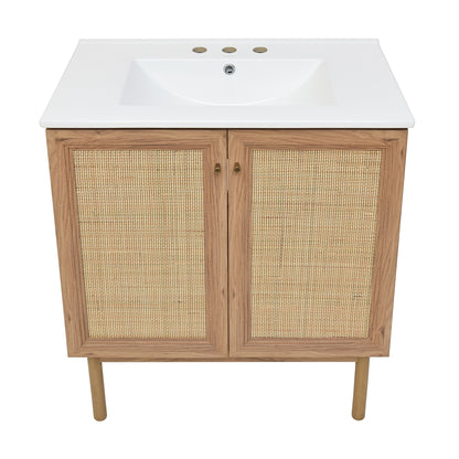 Swiss Madison, Classe 30" Freestanding Bathroom Vanity in Golden Oak with 3-Hole Widespread Sink Top