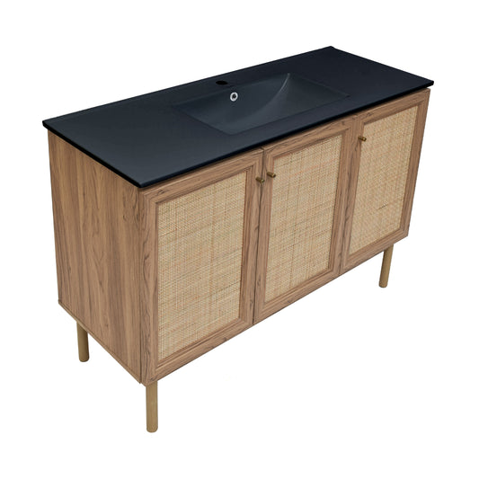 Swiss Madison, Classe 48" Freestanding Bathroom Vanity in Golden Oak with Black Sink Top