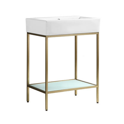 Swiss Madison, Pierre 24 Single, Freestanding, Open Shelf, Gold Metal Frame Bathroom Vanity