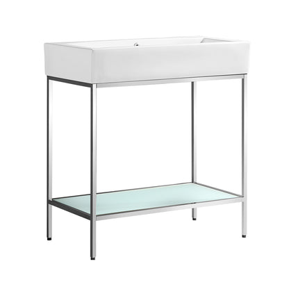 Swiss Madison, Pierre 32 Single, Freestanding, Open Shelf, Chrome Metal Frame Bathroom Vanity