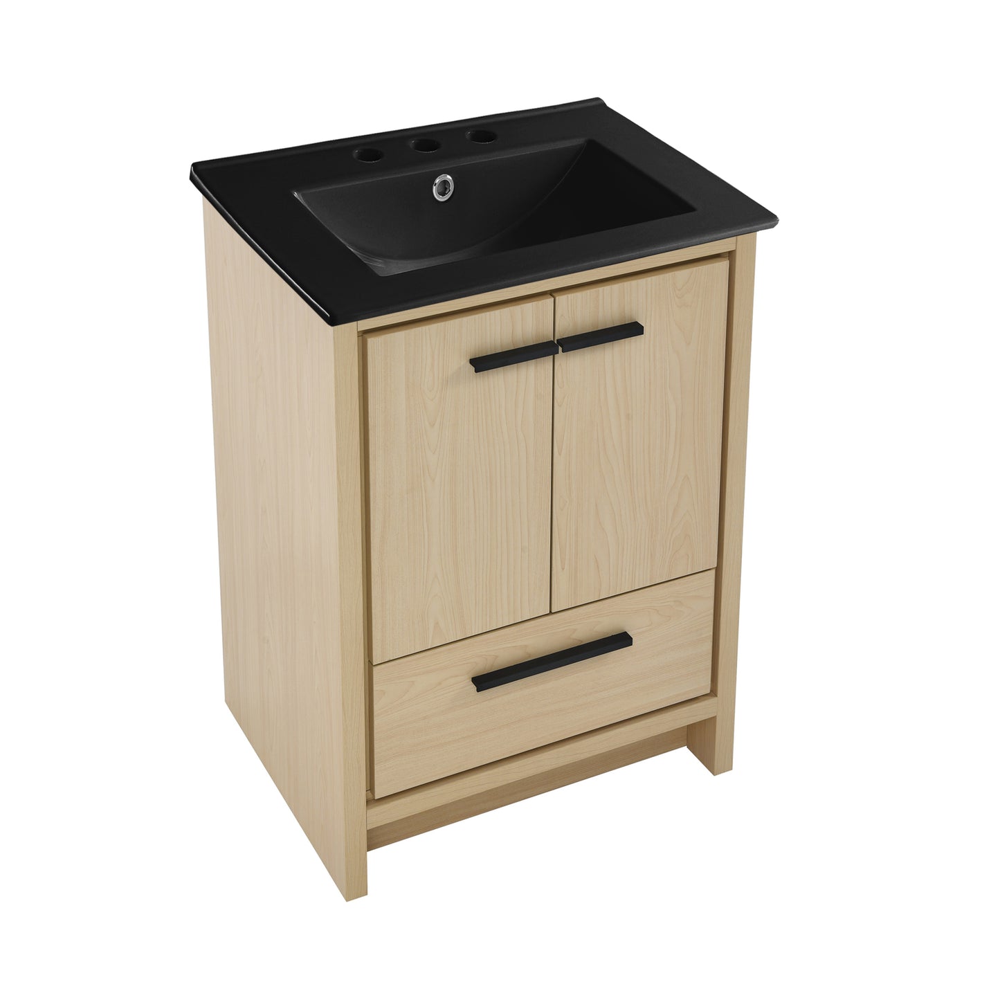 Swiss Madison, Virage 24 in. Brown Oak Bathroom Vanity With Black, 3-Hole Ceramic Sink Top