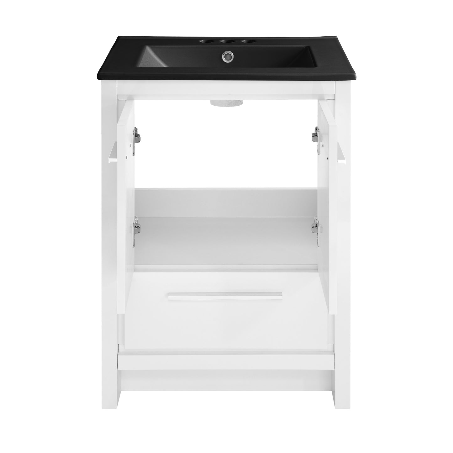 Swiss Madison, Virage 24 in. White Bathroom Vanity With Black, 3-Hole Ceramic Sink Top