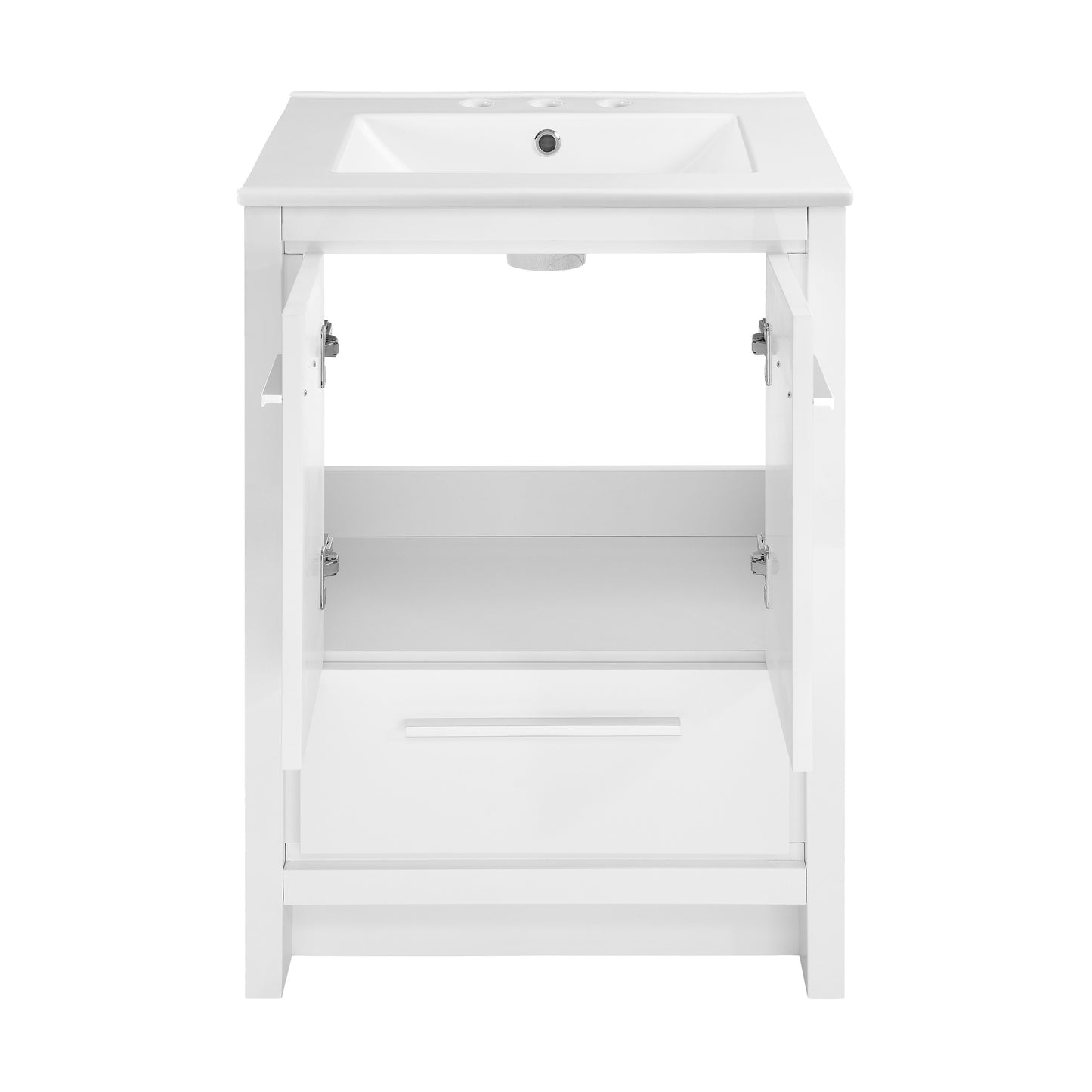 Swiss Madison, Virage 24 in. White Bathroom Vanity With White, 3-Hole Ceramic Sink Top