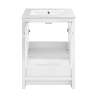 Swiss Madison, Virage 24 in. White Bathroom Vanity With White, 3-Hole Ceramic Sink Top