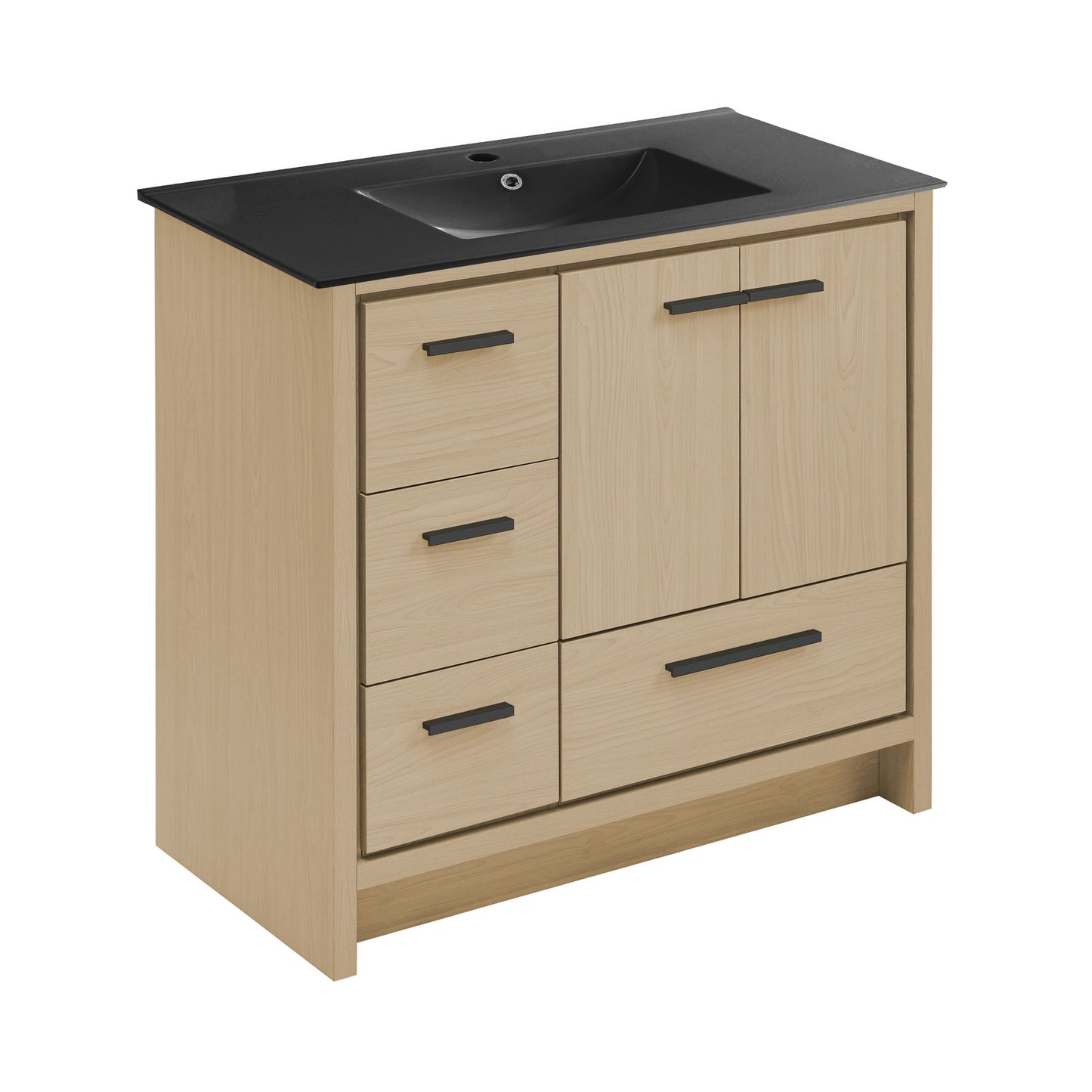 Swiss Madison, Virage 36 in. Brown Oak Bathroom Vanity With Black Ceramic Sink Top