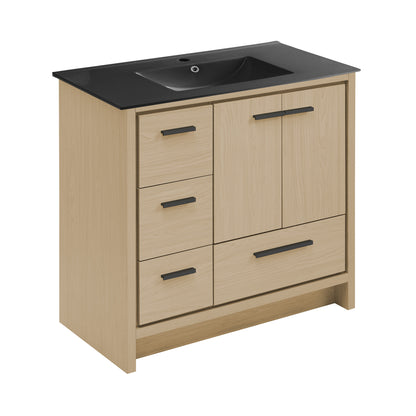 Swiss Madison, Virage 36 in. Brown Oak Bathroom Vanity With Black Ceramic Sink Top