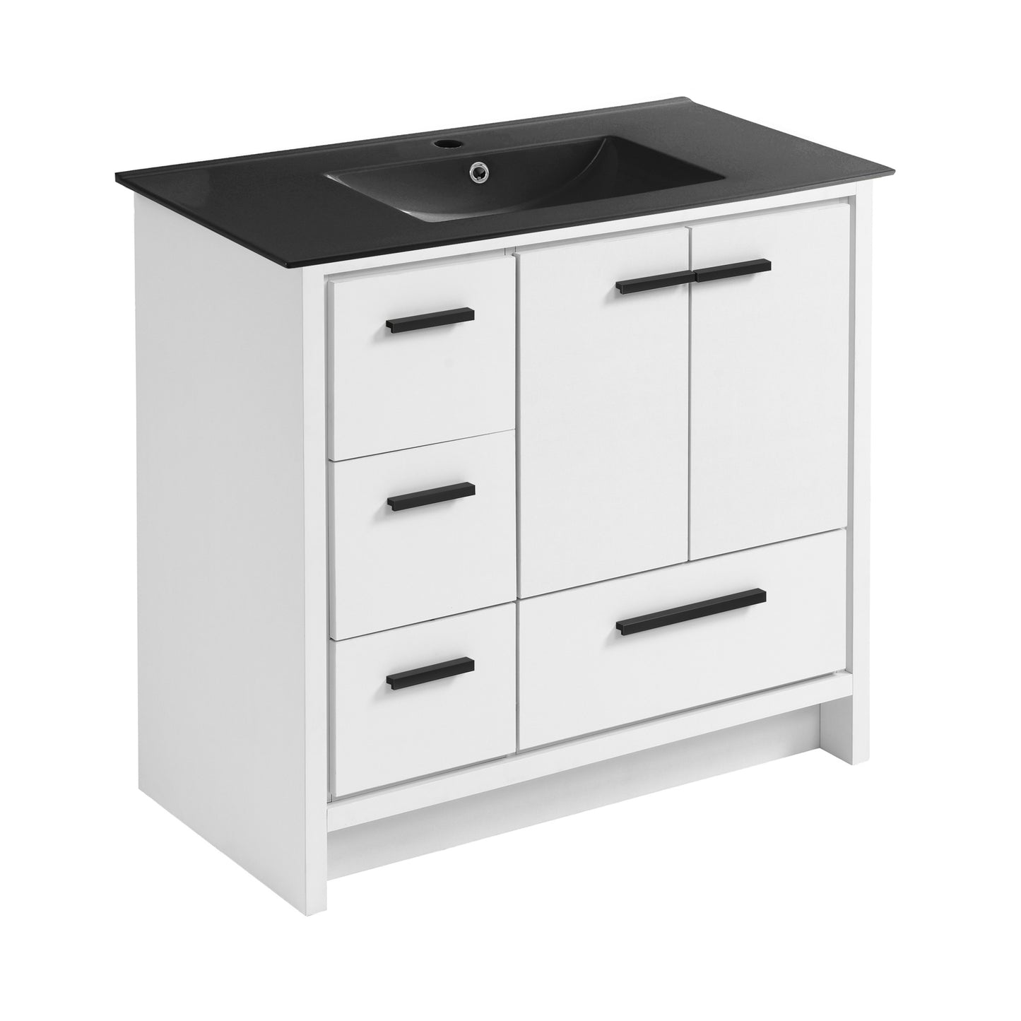Swiss Madison, Virage 36 in. White Bathroom Vanity With Black Ceramic Sink Top