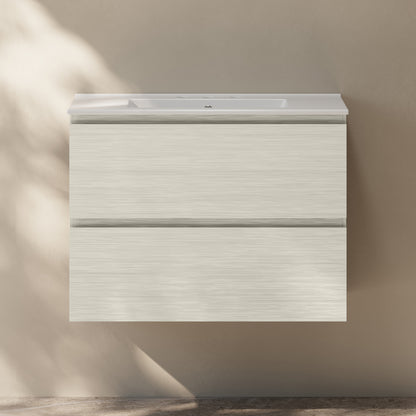 Swiss Madison, Liberte 30" Wall-Mounted Bathroom Vanity in White Oak with 3-Hole Widespread Sink Top