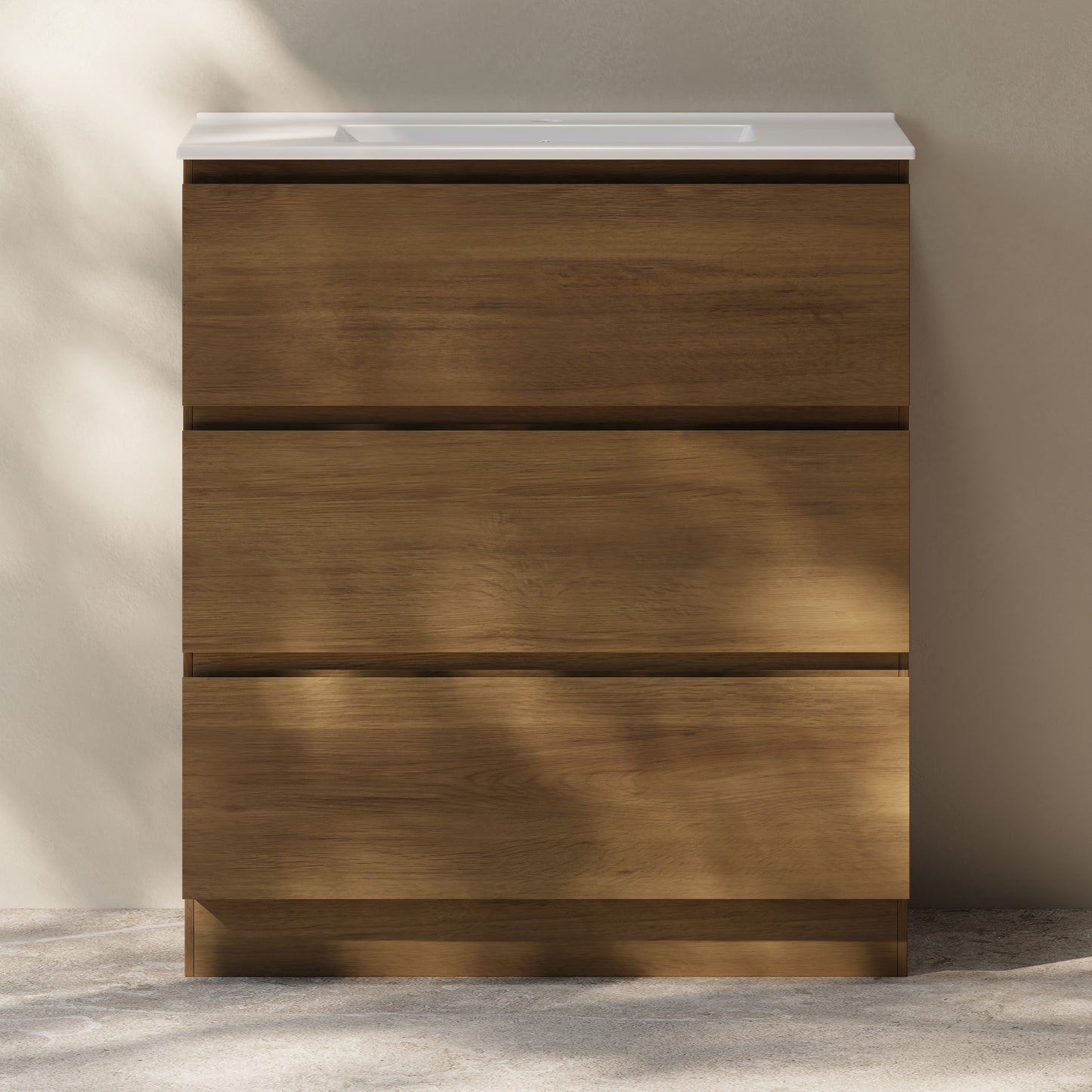 Swiss Madison, Liberte 30" Freestanding Bathroom Vanity in Brown Oak with Sink Top