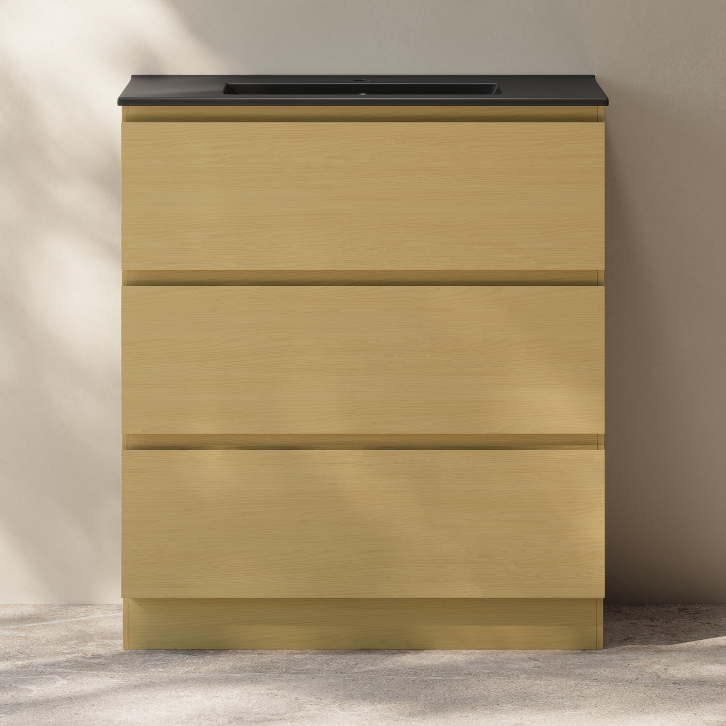 Swiss Madison, Liberte 30" Freestanding Bathroom Vanity in Natural Oak with Black Sink Top