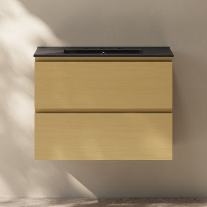 Swiss Madison, Liberte 30" Freestanding Bathroom Vanity in Natural Oak with Black 3-Hole Widespread Sink Top