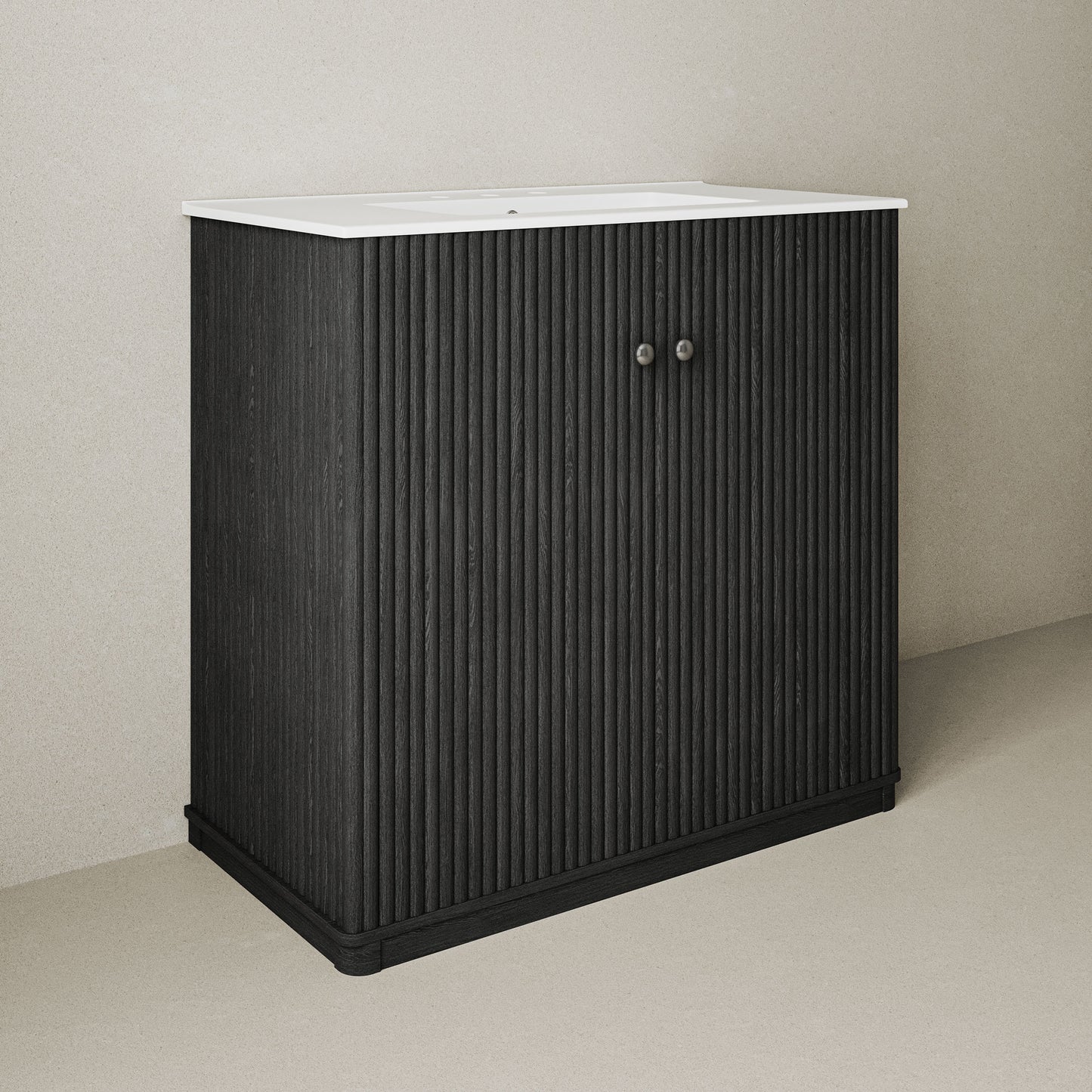 Swiss Madison, Lafayette 36" Freestanding Bathroom Vanity in Black Oak with 3-Hole Widespread Sink Top