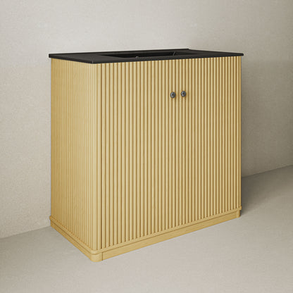 Swiss Madison, Lafayette 36" Freestanding Bathroom Vanity in Natural Oak with Matte Black, 3-Hole Widespread Sink Top