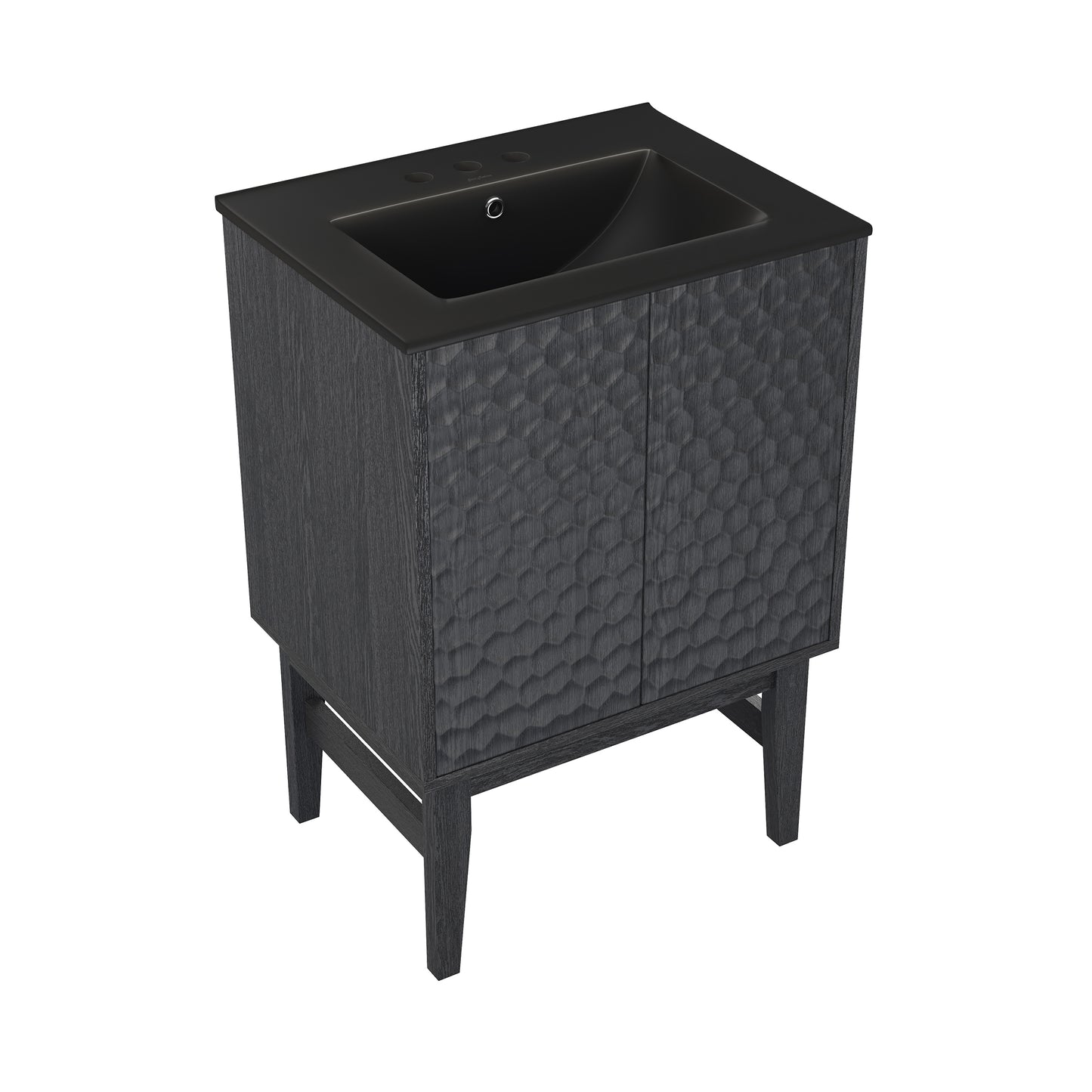 Swiss Madison, Bosse 24" Freestanding Bathroom Vanity in Black Oak with Black 3-Hole Centerset Sink Top