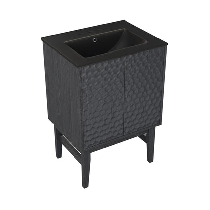 Swiss Madison, Bosse 24" Freestanding Bathroom Vanity in Black Oak with Black 3-Hole Centerset Sink Top