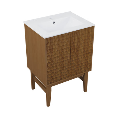 Swiss Madison, Bosse 24" Freestanding Bathroom Vanity in Brown Oak with Sink Top