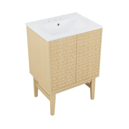Swiss Madison, Bosse 24" Freestanding Bathroom Vanity in Natural Oak with 3-Hole Centerset Sink Top