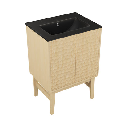 Swiss Madison, Bosse 24" Freestanding Bathroom Vanity in Natural Oak with Black Sink Top