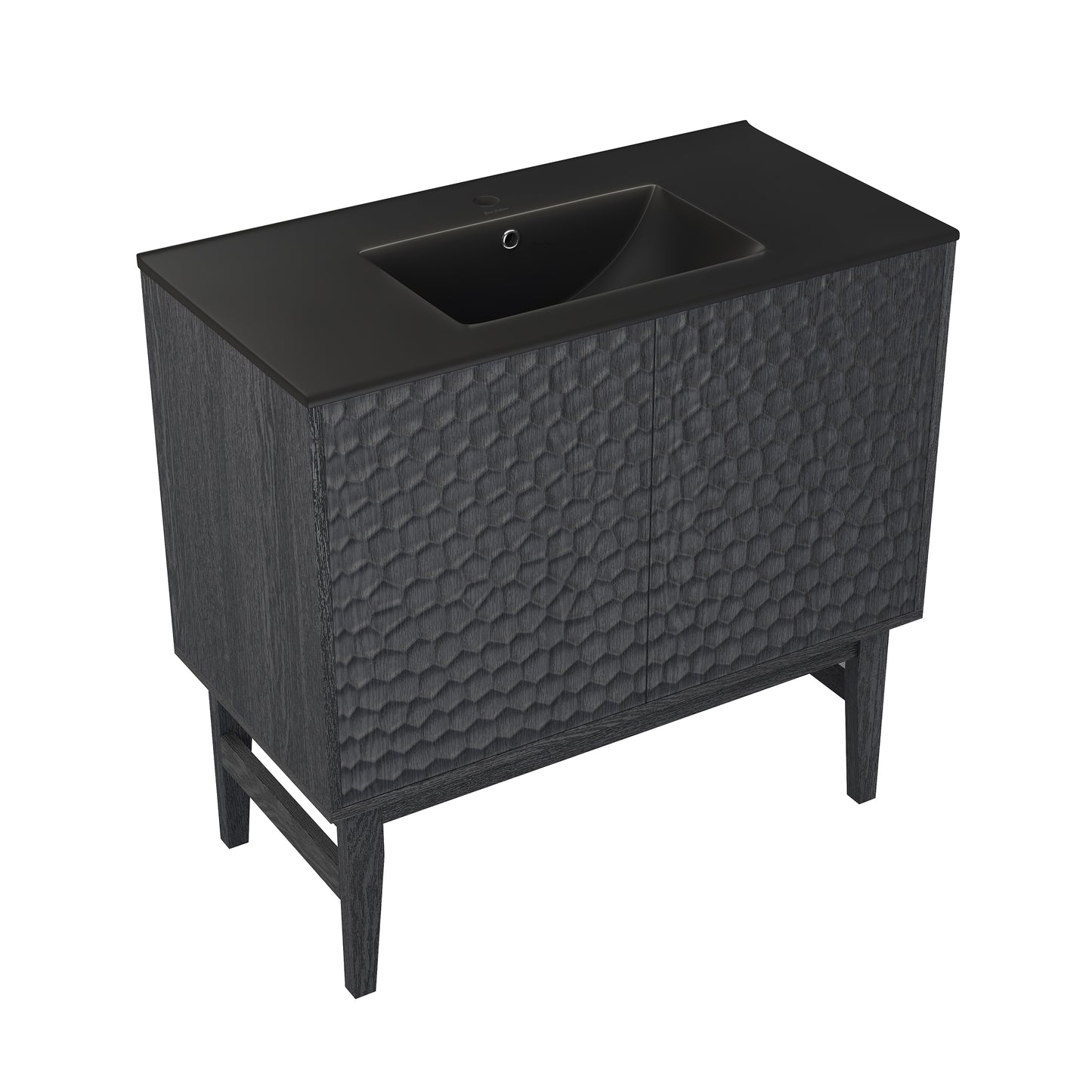 Swiss Madison, Bosse 36" Freestanding Bathroom Vanity in Black Oak with Black Sink Top