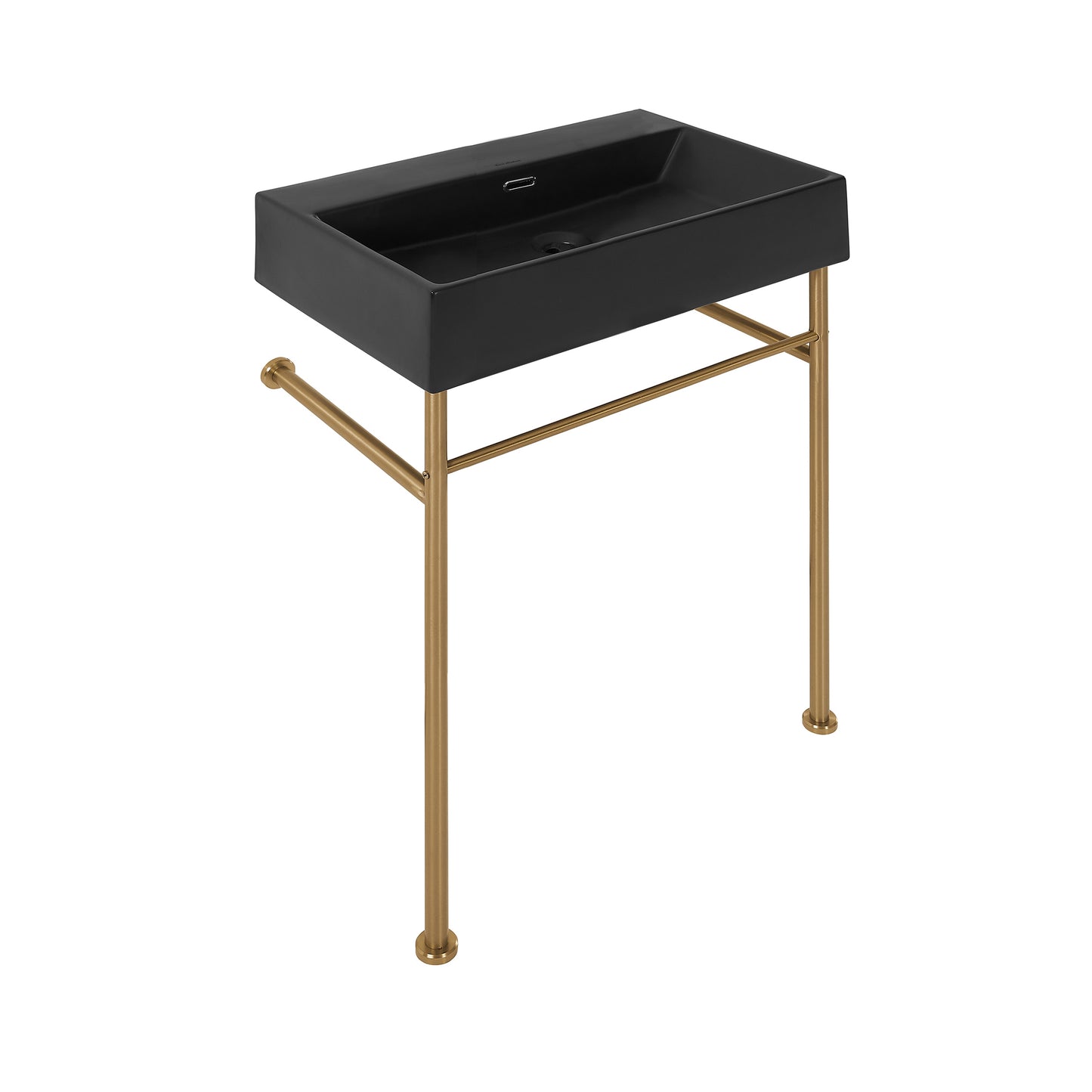 Swiss Madison, Claire 24" Rectangle Matte Black Zero Hole Console Sink with Brushed Gold Legs