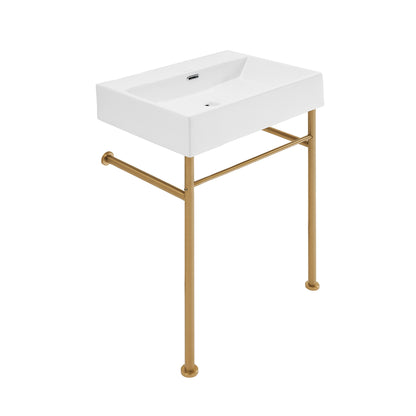 Swiss Madison, Claire 24" Rectangle Zero Hole Console Sink with Brushed Gold Legs