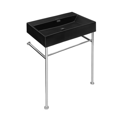 Swiss Madison, Claire 24" Rectangle Matte Black Zero Hole Console Sink with Polished Chrome Legs
