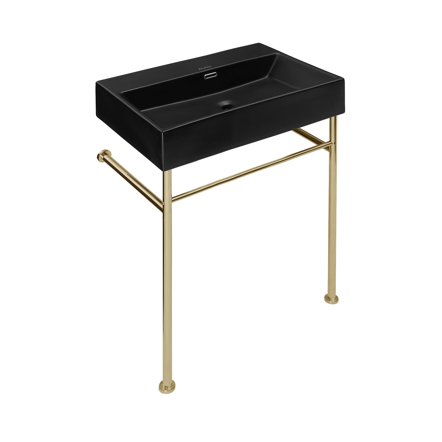 Swiss Madison, Claire 24" Rectangle Matte Black Zero Hole Console Sink with Glossy Gold Legs