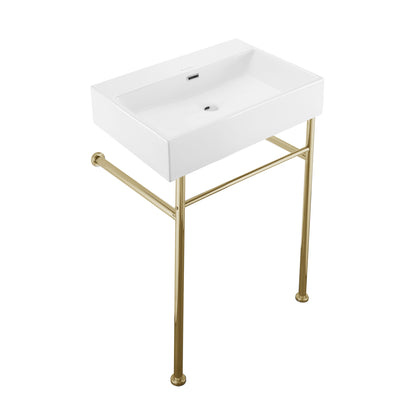 Swiss Madison, Claire 24" Rectangle Zero Hole Console Sink with Glossy Gold Legs